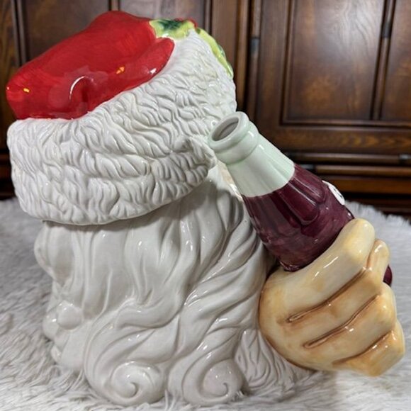 Vintage Coca-Cola Glazed Ceramic Santa Holding Coke Bottle Large Cookie Jar - Picture 7 of 13